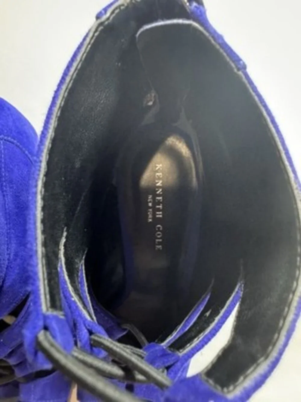 Kenneth Cole Blue Suede Ankle Bootie Women Open Toe Lace-Up Zip Solid Size 7.5